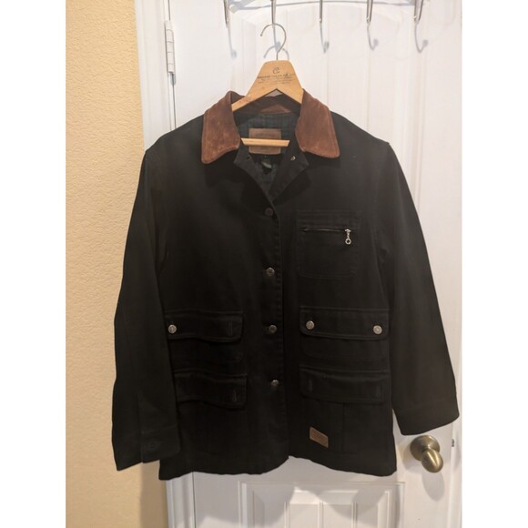 Ralph Lauren L Hunting Jacket Black RRL Utility Polo Leather Chore Western - Picture 5 of 11